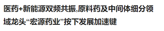 医药+新能源双频共振,原料药及中间体细分领域龙头“宏源药业”按下发展加速键